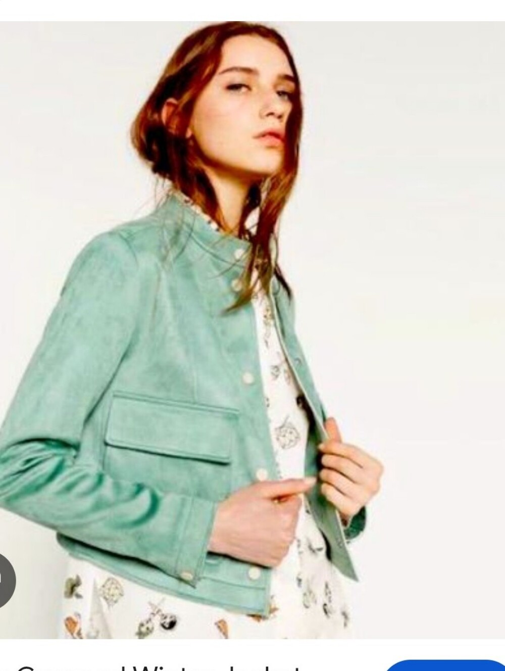 Zara Cropped Mint Green Button-Front Jacket With Alpaca Matching Scarf Size M